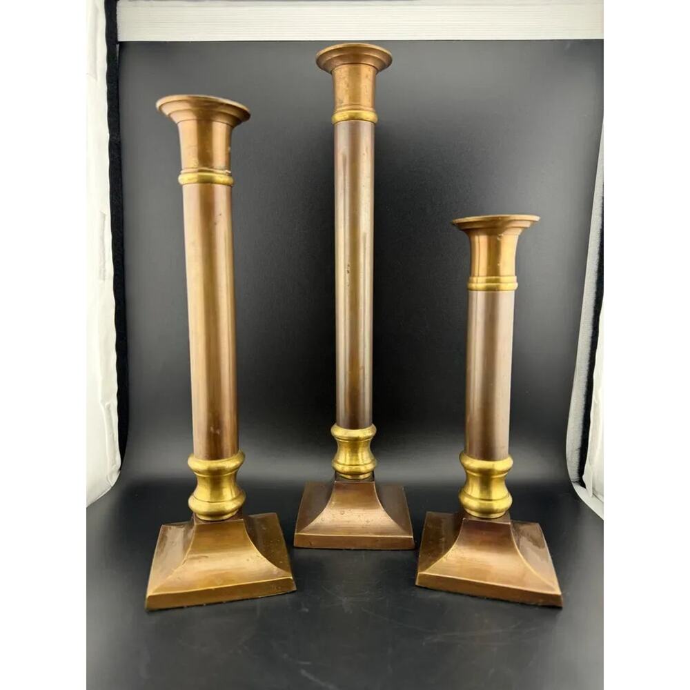 Set of Three Century Two-Tone Brass Taper Candlesticks